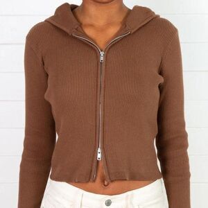 Brandy Melville Cropped Brown Arden Hoodie
